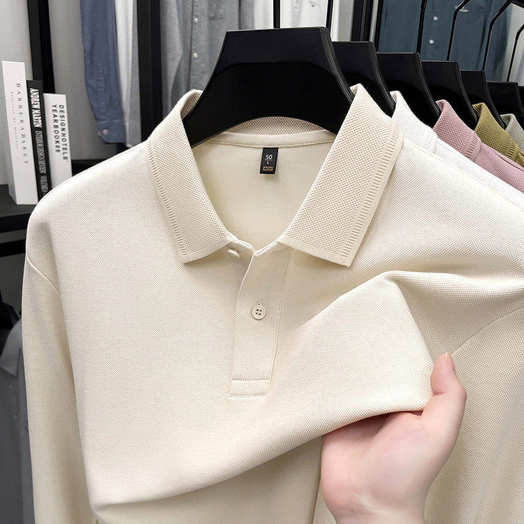 Mercerized Cotton Long-Sleeved Polo Shirt for Men – Breathable Casual Dad Style Top for Spring & Autumn