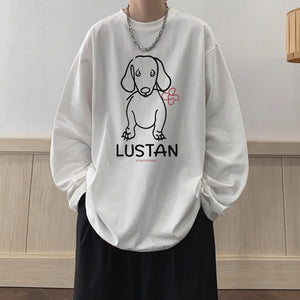Cartoon Puppy Printed Long Sleeve T-shirt - Casual Loose Pullover for Autumn | Available in Multiple Colors