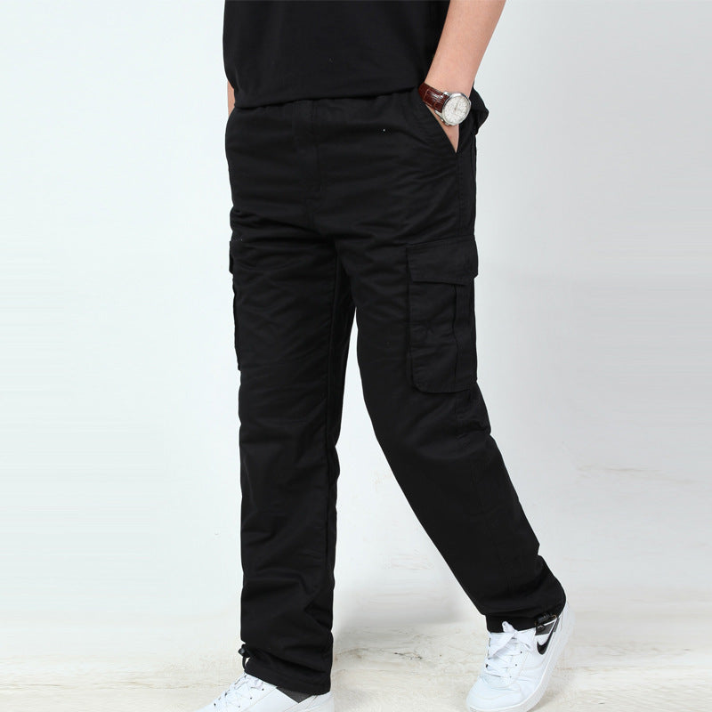 Extra Thick Warm Men's Fleece Overalls – Winter Multi-Pocket Cotton Work Pants