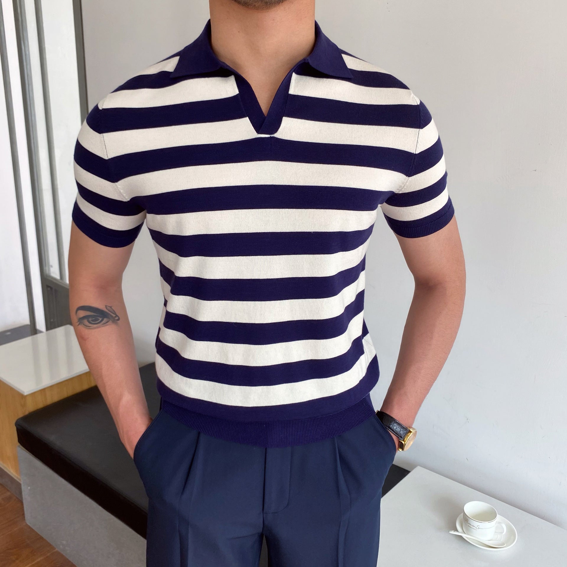 Men’s Versatile Striped Casual Shirt – Lightweight Short Sleeve Summer Top for Everyday Style