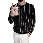 Men’s Niche Round Neck Slim-Fit Striped Sweater – Lightweight Corduroy Pullover for Casual Style
