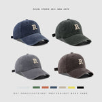 Washed Letter R Baseball Cap – Casual Cotton Patch Sun Hat for Men & Women | Breathable Adjustable Dome Cap