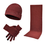 Men & Women Wool Hat Scarf Gloves Set – Thickened Knitted Winter Warm Three-Piece Set | Solid Color