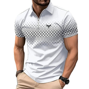 Men’s Summer Fashion Sports Short Sleeve – Stylish Striped Shirt with Zipper Design, Loose Fit Casual Top