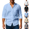 Men’s Long Sleeve Stand Collar Linen Shirt with Pockets – Casual Lightweight Button Down Top for Everyday Wear