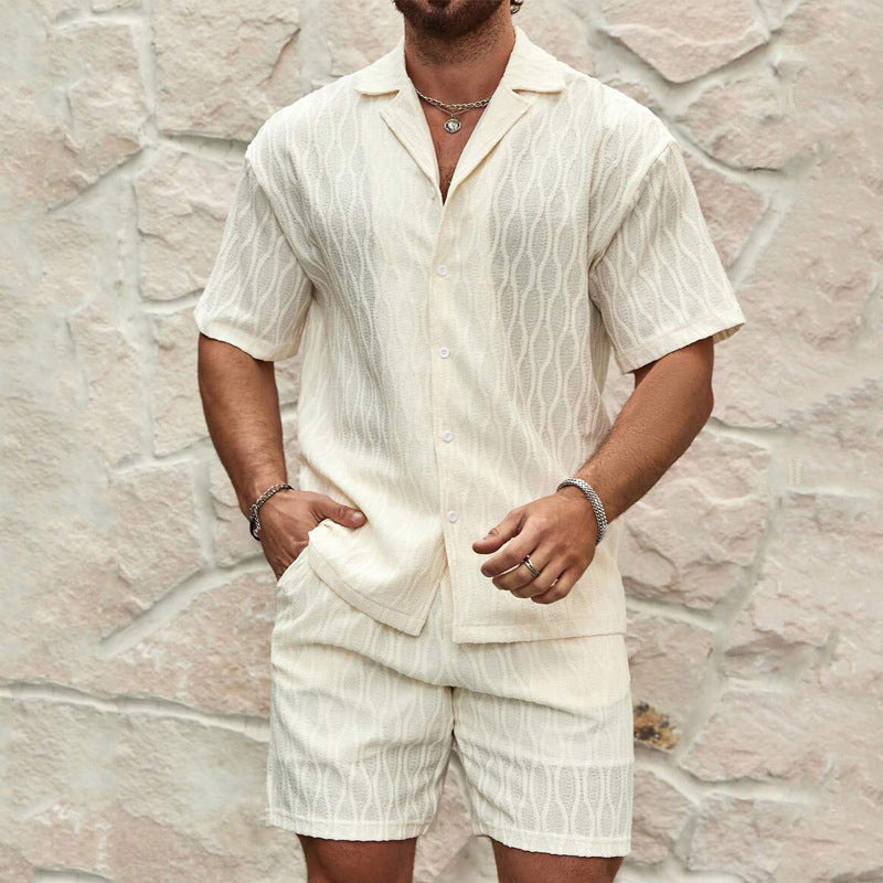 Men’s Summer Tracksuit Set – Casual Two-Piece Lapel Shirt & Shorts Outfit for Beach or Holiday Wear