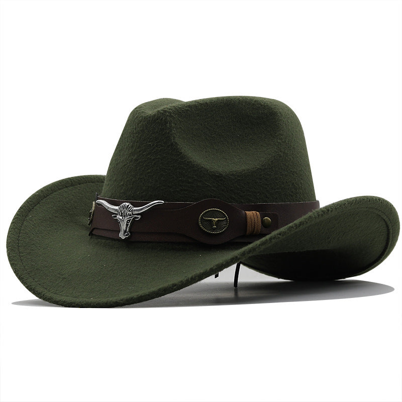 Fashion Woolen Western Denim Top Hat – Sun Protection Hat | Polyester, Stylish Outdoor Cap, Casual Streetwear, Adjustable M Size