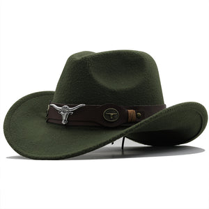 Fashion Woolen Western Denim Top Hat – Sun Protection Hat | Polyester, Stylish Outdoor Cap, Casual Streetwear, Adjustable M Size