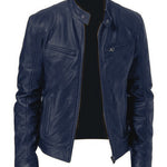 Men’s Zip-Up PU Leather Cardigan Jacket – Stand Collar Short Coat with Pockets and Stylish Fit