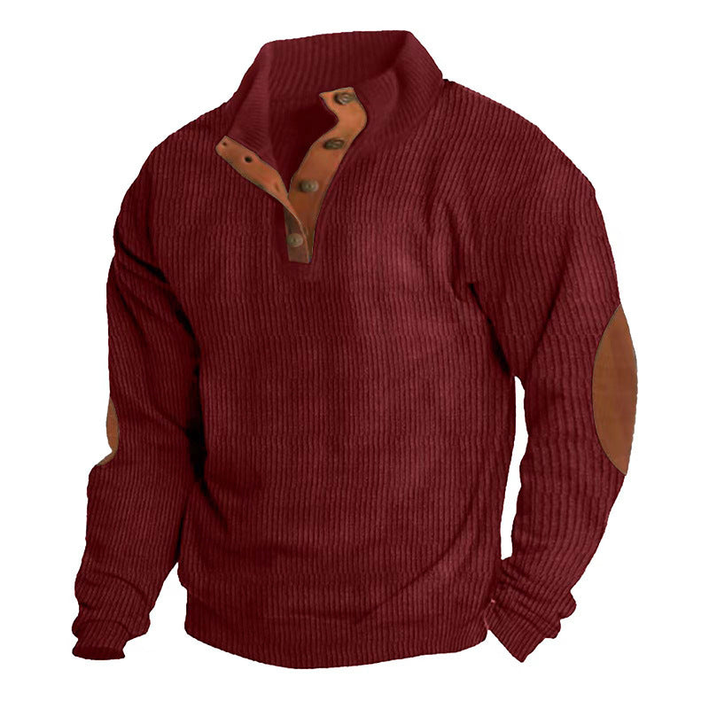 Corduroy Stand Collar Sweater for Men – Long Sleeve Loose Fit Cotton Pullover Casual Winter Top