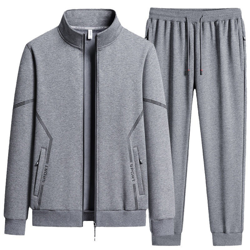 Men’s Fleece-Lined Two-Piece Sports Set – Thick Stand Collar Tracksuit for Autumn & Winter | Warm Cotton Leisure Outfit