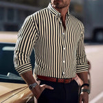 Ins Stripe Printed Long Sleeve Shirt for Men – Casual Loose Lapel Button Top Fashion Daily Wear