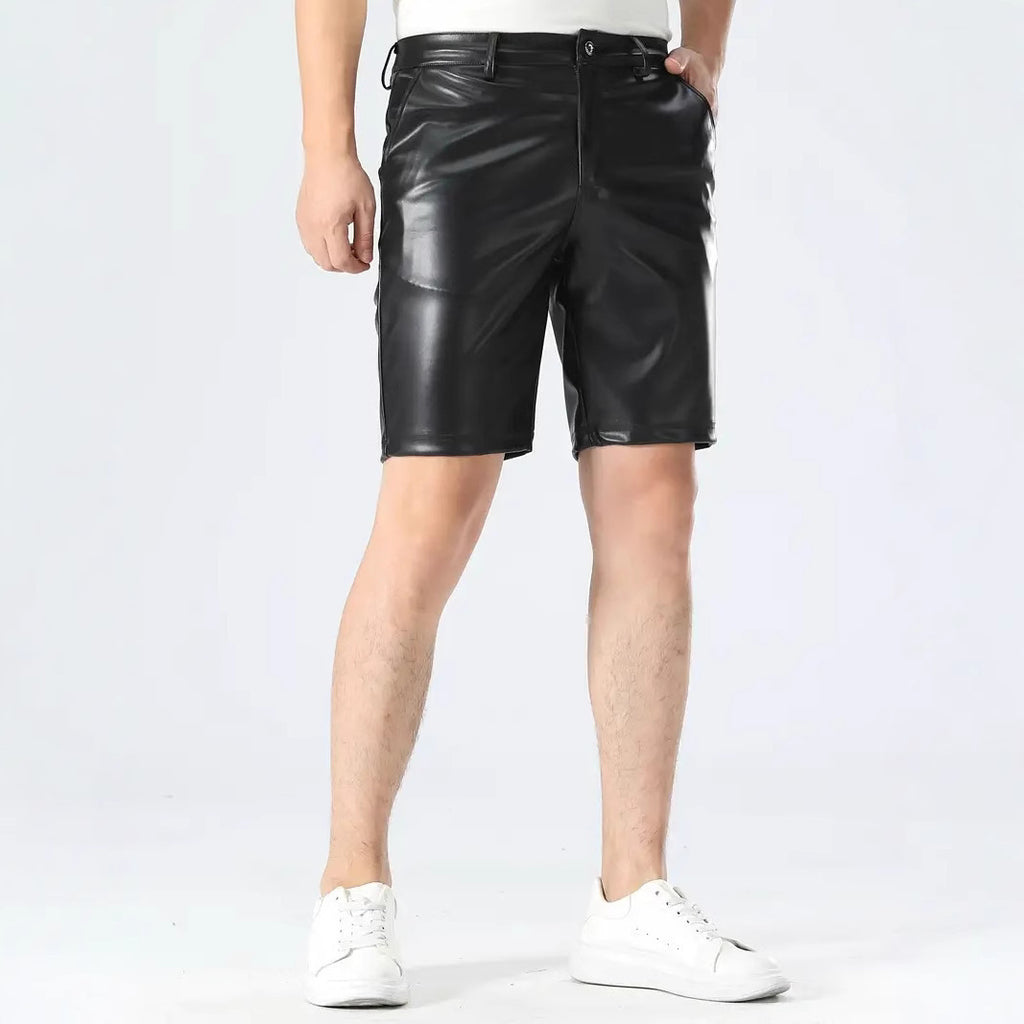 Fashion Casual Summer PU Leather Men's Shorts – Stylish Black Mid-Waist Shorts for Daily Wear