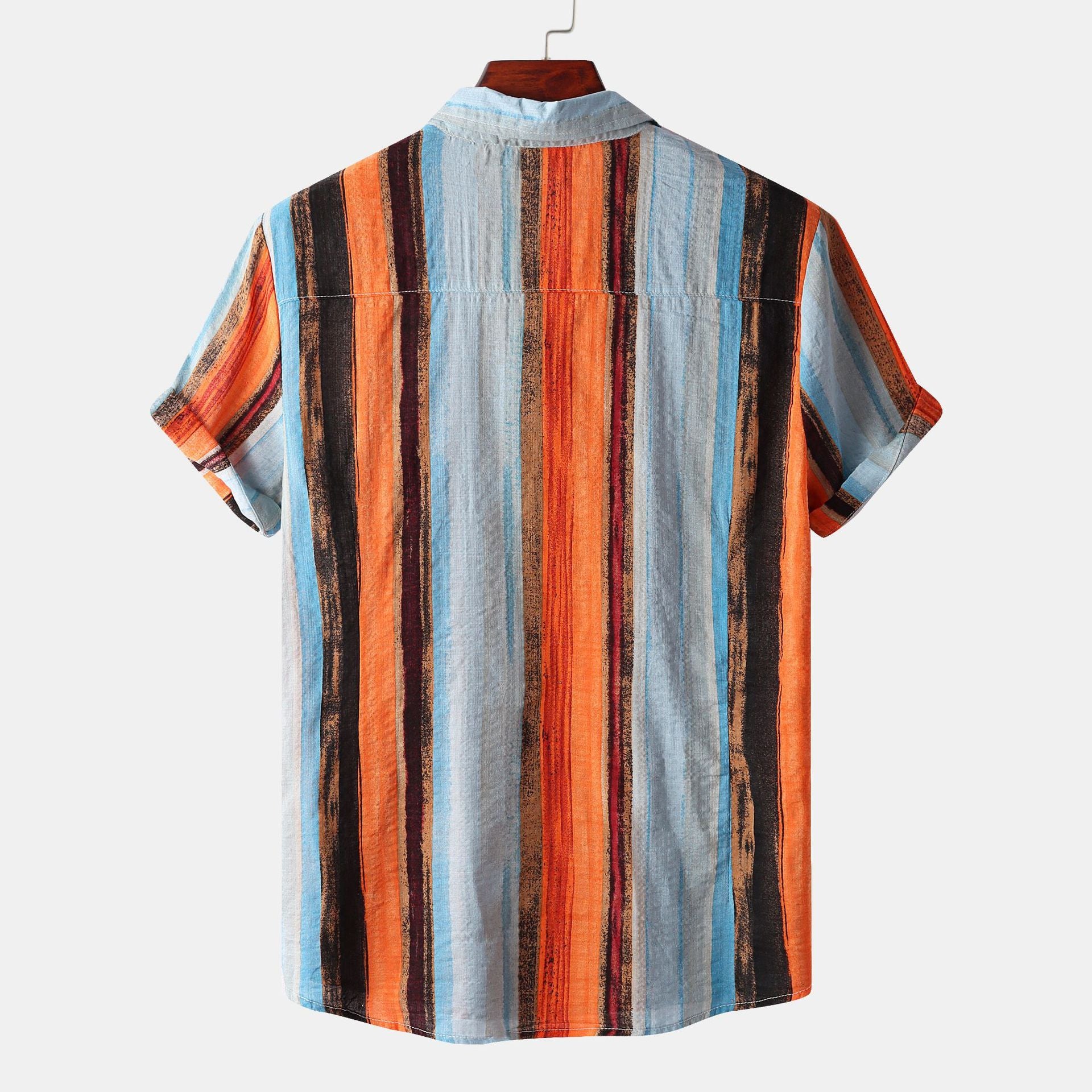 New Men’s Contrast Color Striped Shirt – Cotton Casual Short Sleeve Top for Summer Style