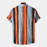 New Men’s Contrast Color Striped Shirt – Cotton Casual Short Sleeve Top for Summer Style