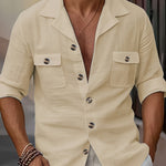 Men’s Linen Casual Shirt – Spring & Autumn Tailored Collar Button Pocket Top for Everyday Fashion