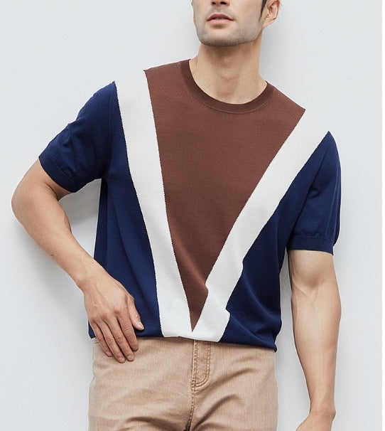 CoolKnit Breathable Contrast Color T-shirt | Men’s Short Sleeve Summer Knit Top