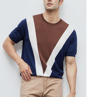 CoolKnit Breathable Contrast Color T-shirt | Men’s Short Sleeve Summer Knit Top