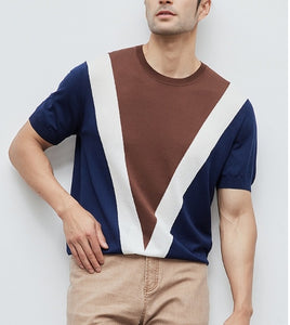 CoolKnit Breathable Contrast Color T-shirt | Men’s Short Sleeve Summer Knit Top
