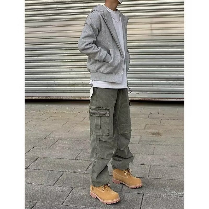 Loose Straight Heavy Stone Washed Retro Denim Trousers – Casual Cotton Jeans for Men