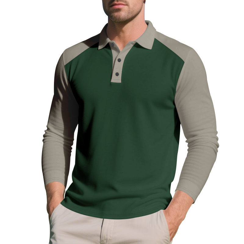 Golf Lapel Long Sleeve T-Shirt for Men – Comfortable Color Block Bottoming Shirt