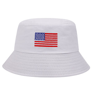 Stars & Stripes Embroidered Fisherman Bucket Hat – Sun-proof, Stylish, Acrylic Fiber, Unisex, Four Seasons Outdoor Hat