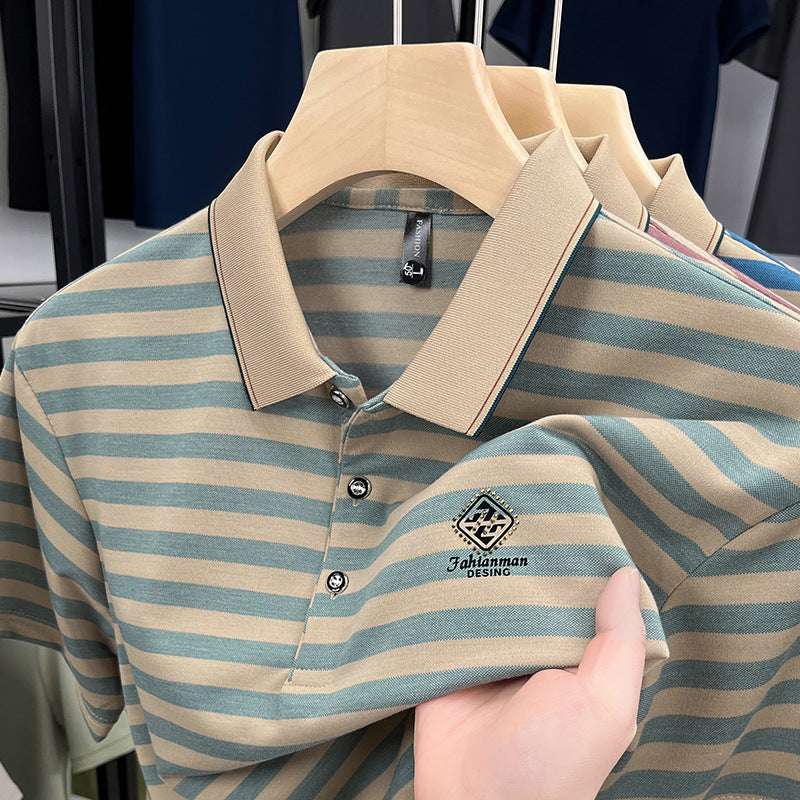 Striped Casual Men’s Short Sleeve T-shirt | Lightweight Summer Polyester Top