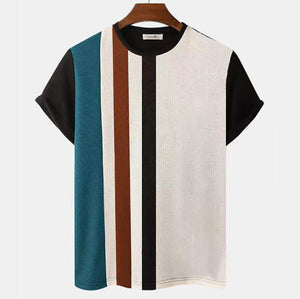 Striped 3D Printed Knitted Mesh Top | Loose Breathable Short Sleeve T-shirt for M