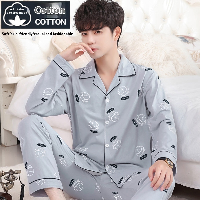 Men’s Cotton Long-Sleeve Pajama Set – Loose Trousers & Top | Comfortable Autumn and Winter Homewear for Men