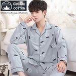 Men’s Cotton Long-Sleeve Pajama Set – Loose Trousers & Top | Comfortable Autumn and Winter Homewear for Men