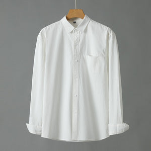 Casual Solid Color Cotton Long Sleeve Shirt for Men – Soft Comfortable Cardigan Style Daily Wear