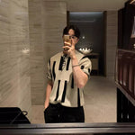 American High Street Round Neck Knitted Short Sleeve T-shirt for Men – Loose Fit Casual Harajuku Style Top