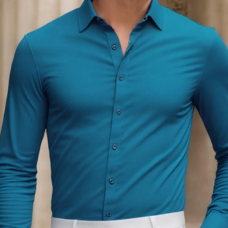 Men’s Summer Anti-Wrinkle Long Sleeve Casual Shirt – Loose Fit Polyester Top for Leisure and Daily Wear