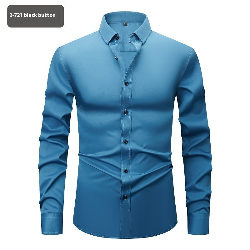 Men’s Long Sleeve Stretch Shirt – Fashionable Solid Color Loose Fit Top for Casual & Daily Wear