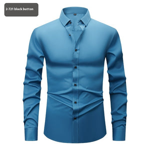 Men’s Long Sleeve Stretch Shirt – Fashionable Solid Color Loose Fit Top for Casual & Daily Wear