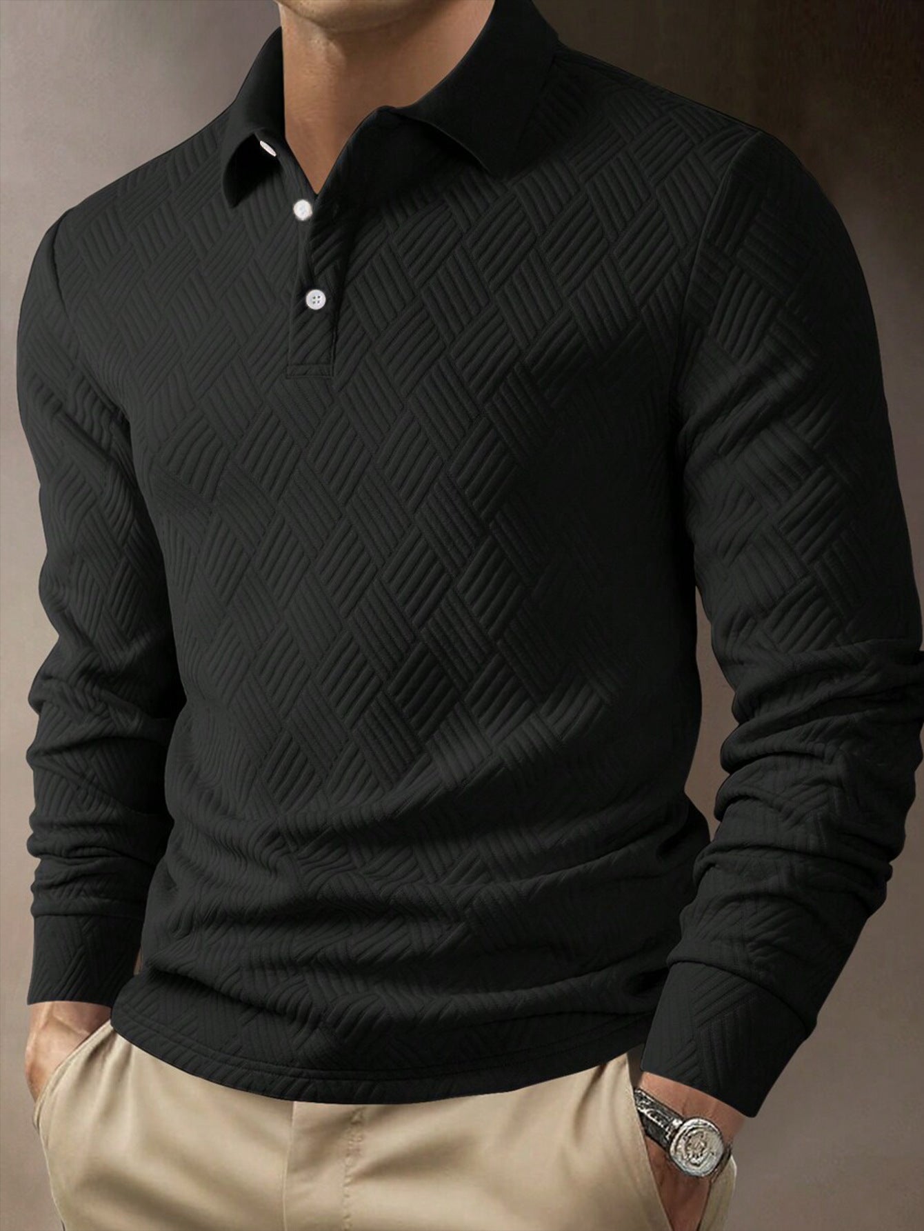 Men’s Solid Color Fashion Lapel Long Sleeve Polo Shirt – Loose Fit Daily Wear Top in Multiple Colors