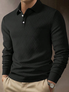 Men’s Solid Color Fashion Lapel Long Sleeve Polo Shirt – Loose Fit Daily Wear Top in Multiple Colors