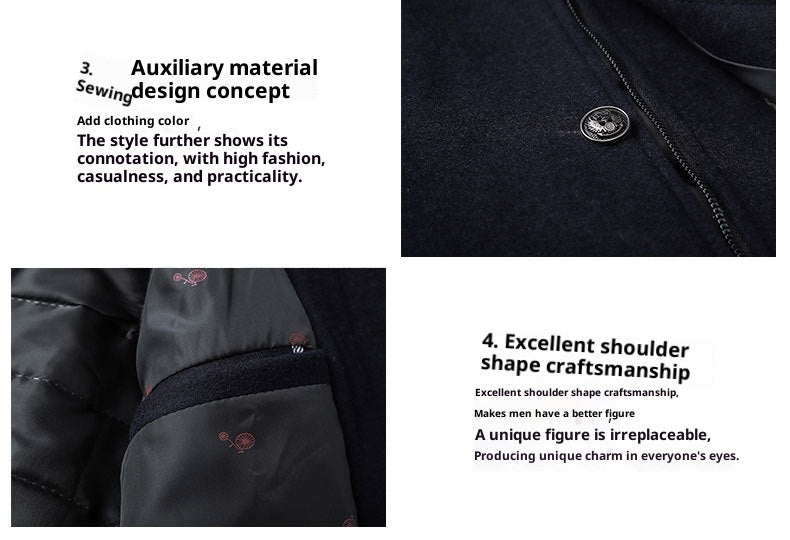 Solid Color Casual Men's Woolen Coat | Classic Youth Overcoat | Timeless Navy, Gray, & Camel Style for Leisure