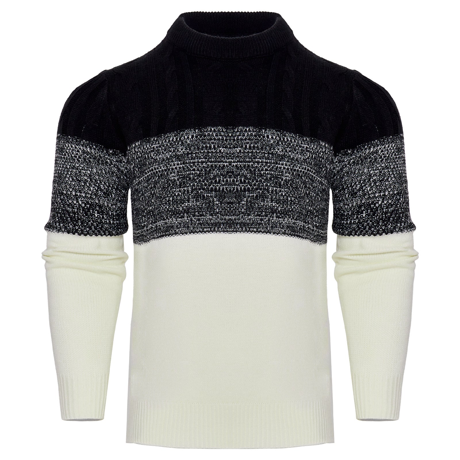 Men's Color Block Cable Knit Sweater – Long Sleeve Pullover for Casual, Outdoor, and Daily Wear
