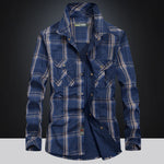 Men’s Plus Size Loose Cargo Cotton Shirt – Long Sleeve Casual Top in Khaki, Blue & Green