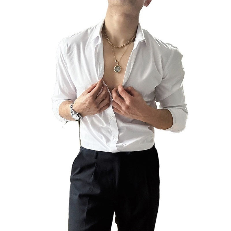 Men’s Lace-Up Long Sleeve Shirt – Casual Loose Fit Linen Silk Blend Top in Black, White & Gray
