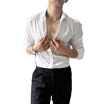 Men’s Lace-Up Long Sleeve Shirt – Casual Loose Fit Linen Silk Blend Top in Black, White & Gray