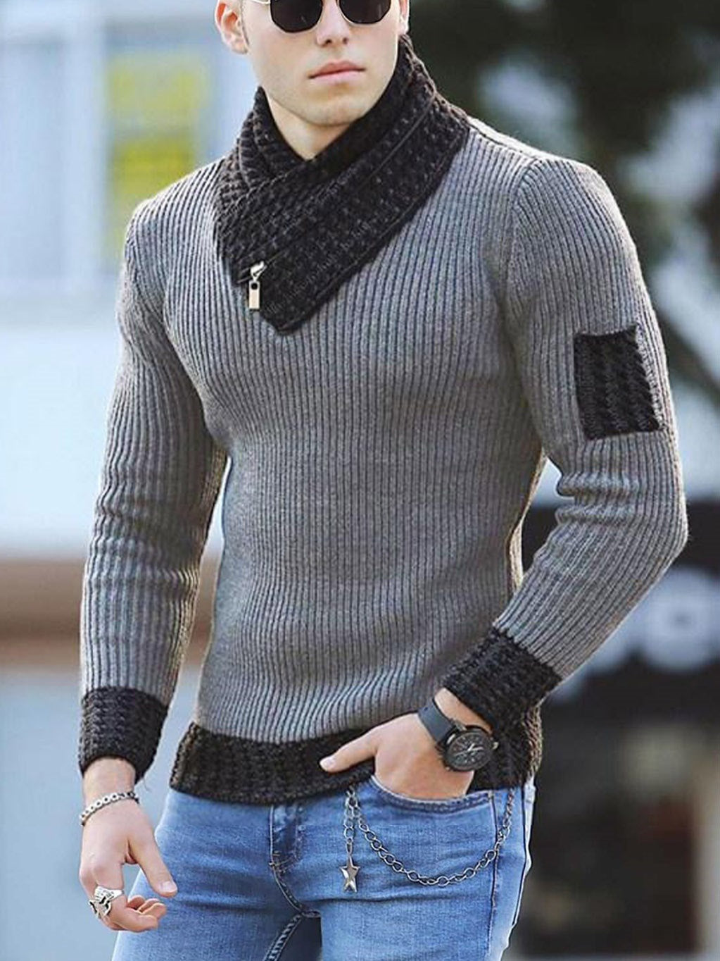 Men’s Slim Knit Pullover Sweater – Long Sleeve High Collar Casual British Style Sweater