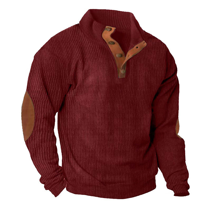 Corduroy Stand Collar Sweater for Men – Long Sleeve Loose Fit Cotton Pullover Casual Winter Top