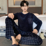 Men’s Coral Fleece Winter Pajamas – Thickened Flannel Lined Long-Sleeve Top & Trousers | Warm Homewear Suit