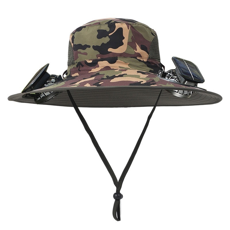 Outdoor Wide Brim Sun Hat With Solar Fan – USB Charging, Adjustable, Breathable, Waterproof, Windproof, Summer Fishing Hat