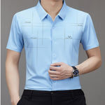 Men’s Seamless Short Sleeve Business Shirt – Lightweight Striped Summer Office Top for Smart Casual Style