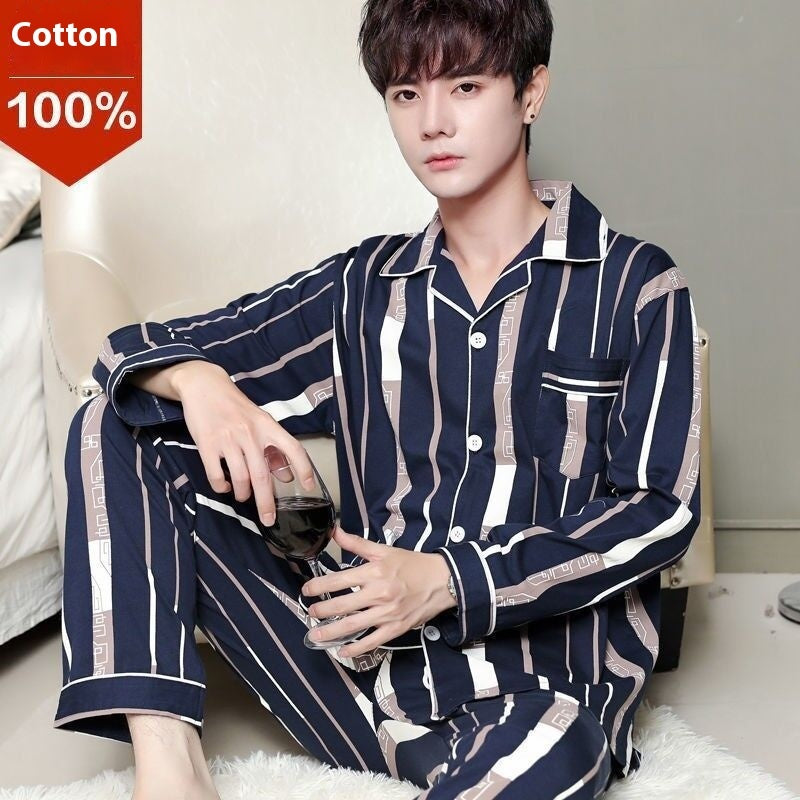 Men’s Cotton Long-Sleeve Pajama Set – Loose Trousers & Top | Comfortable Autumn and Winter Homewear for Men
