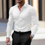 Men’s Long Sleeve Button Down Shirt – Solid Color Business Casual Lapel Top for Summer & Vacation Wear