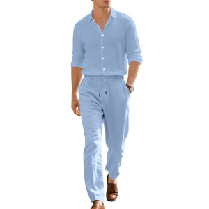 Loose Casual Long Sleeves Shirt and Trousers Two-Piece Set for Men – Lightweight Linen Outfit